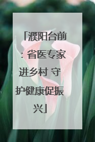 濮阳台前：省医专家进乡村 守护健康促振兴