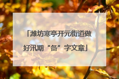 潍坊寒亭开元街道做好汛期“备”字文章